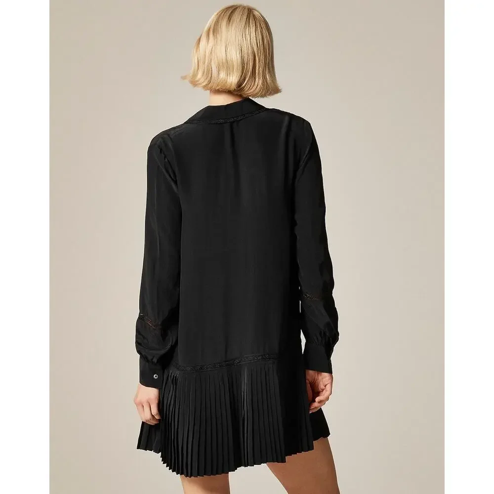 NWT J.Crew New Amelia Shirt-Dress In Crepe De Chine Pleated Black Size Large